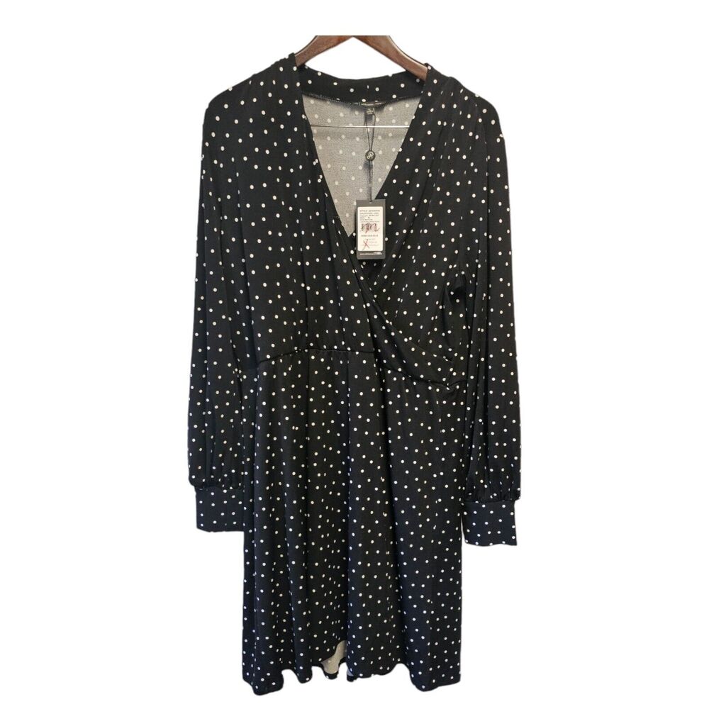 ADRIANNA PAPELL Wrap Dress Long Sleeve XL Polka Dot